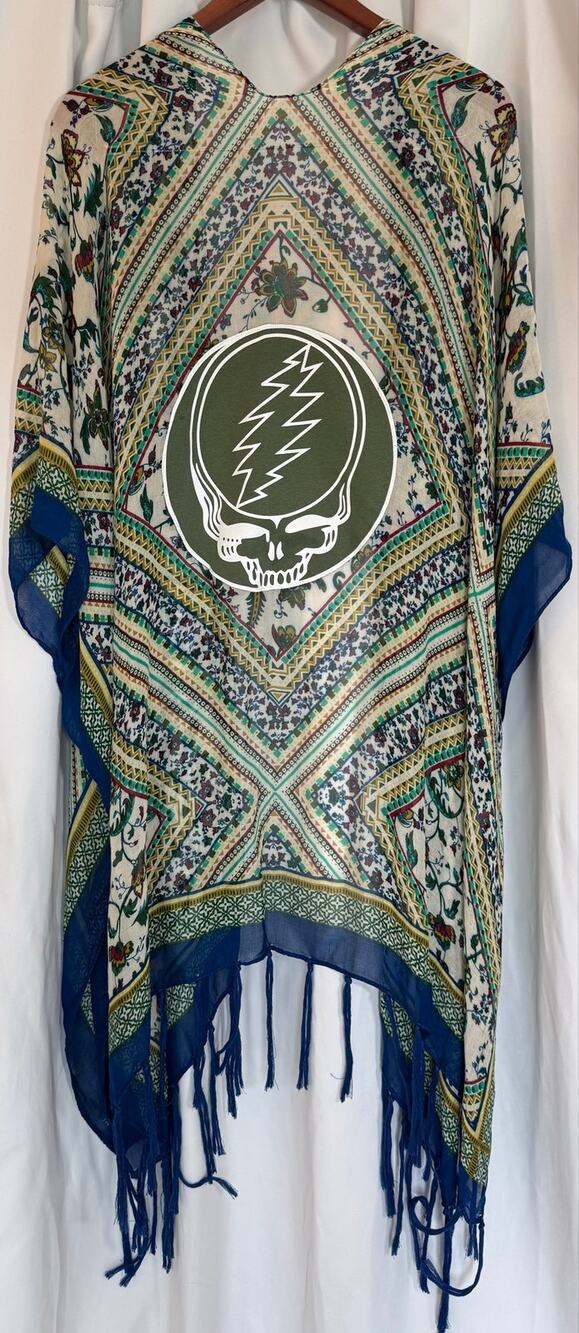 Grateful Dead "Steal Your Face" Bohemian Style Kimono Fringe Trim One Size